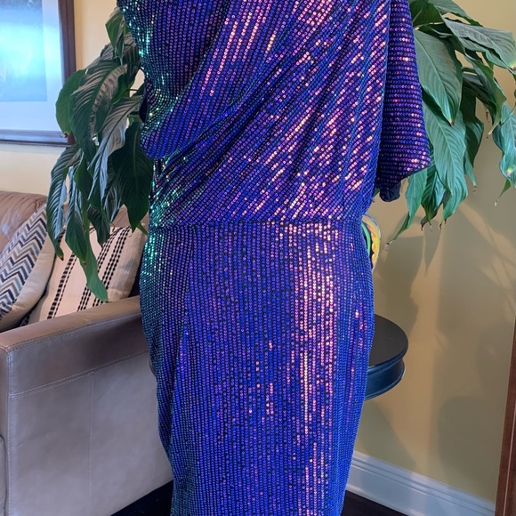 NWT! GRACE KARIN Sequin wrap style Dress / One Shoulder Ruched Dress - Large - Picture 8 of 11